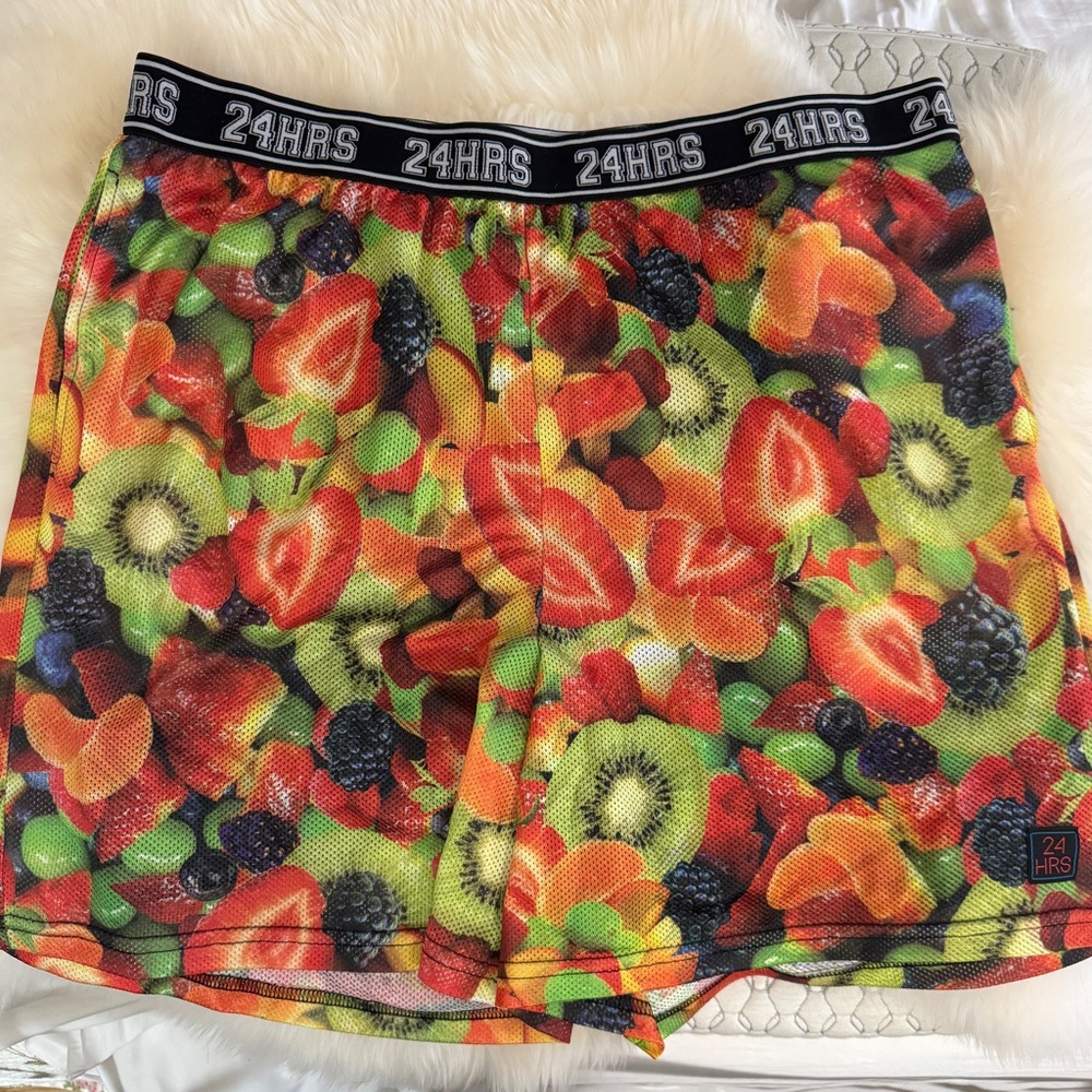 2HRS Colorful Fruit Print Mesh Shorts